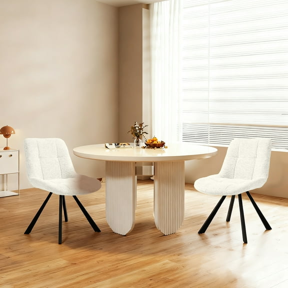 iooHug Set of 2 Modern Velvet Swivel Accent Chair with 180° Auto Return, Vanity Chair with Back Support, Armless Desk Chair No Wheels, Upholstered Living Room Chair with Metal Legs, 300 lbs, White