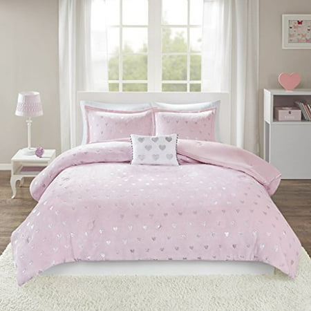 Mi Zone Rosalie Metallic Printed Plush Comforter Set Pink Silver