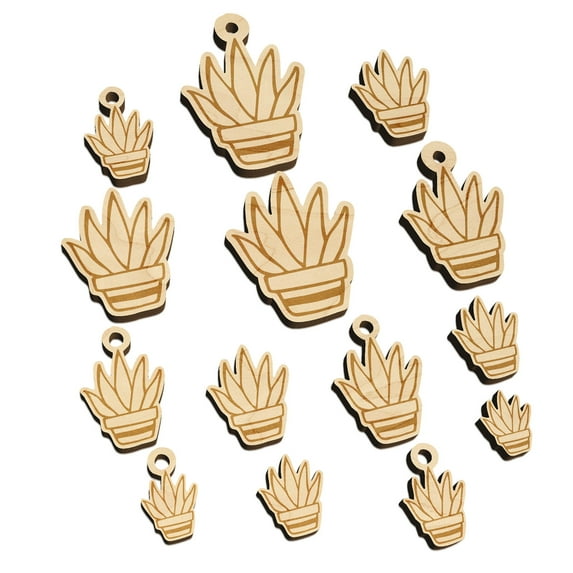 Hand Drawn Cactus Succulent Doodle Wood Mini Charms Shapes DIY Craft Jewelry - No Hole - 16mm (22pcs)