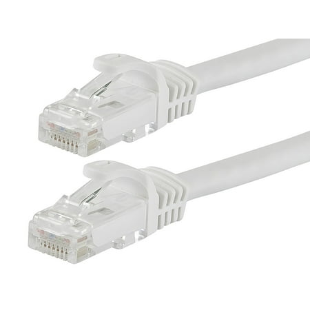 - Monoprice Flexboot Cat5e Ethernet Patch Cable - Network Internet Cord - RJ45, Stranded, 350Mhz, UTP, Pure Bare Copper Wire, 24AWG, 25ft, White
