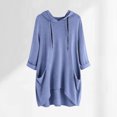 thumbnail image 2 of Atogsazn Women's Plus Size Blouses Casual Crewneck 3/4 Sleeve Hooded Shirt Loose Solid Tops Clothes Outfit Fashion Blue S, 2 of 4