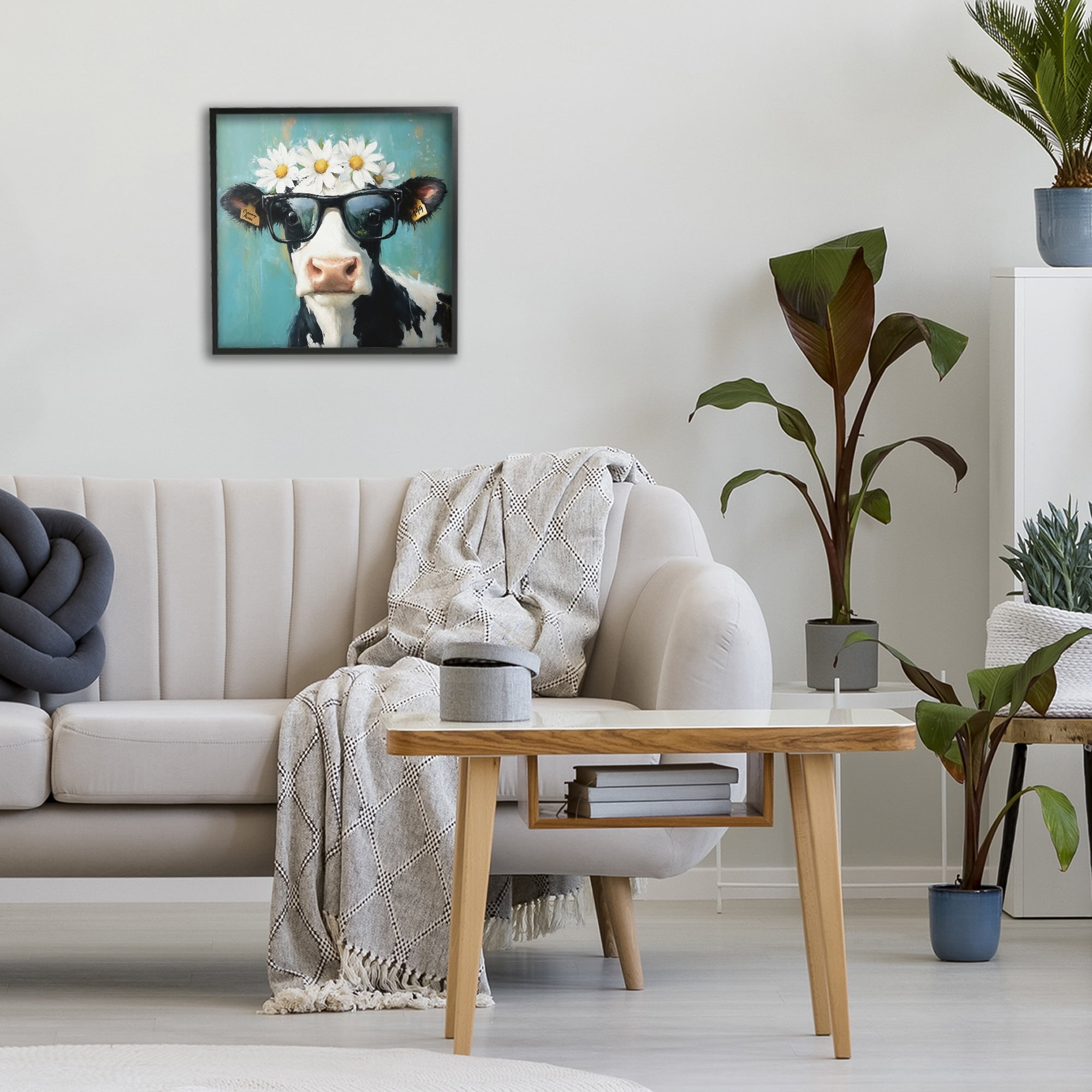 Stupell Industries Nerdy Nessie Cow Black Framed Giclee Art, design by Tina LeCour