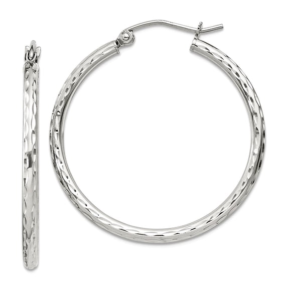 925 Sterling Silver 2mm Sparkle-Cut Hoop Earrings 32x30mm Wide 2mm Thick Hoop Earring for Women