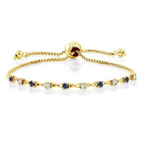Gem Stone King 0.50 Ct Round Blue Created Sapphire 18K Yellow Gold Plated Silver Bracelet for Women