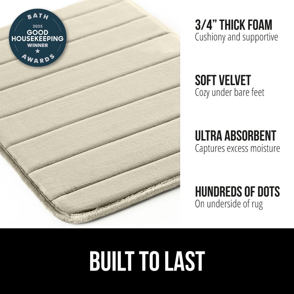 GORILLA GRIP Bathroom Rug, Soft Absorbent Memory Foam Shower Floor Mat, 36x24 Champagne