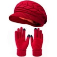 thumbnail image 2 of 2-Pieces Women Winter Hat and Glove Set, Warm Knitted Beanie Hat Glove Snow Ski Skull Cap with Visor and Touchscreen Glove, 2 of 5