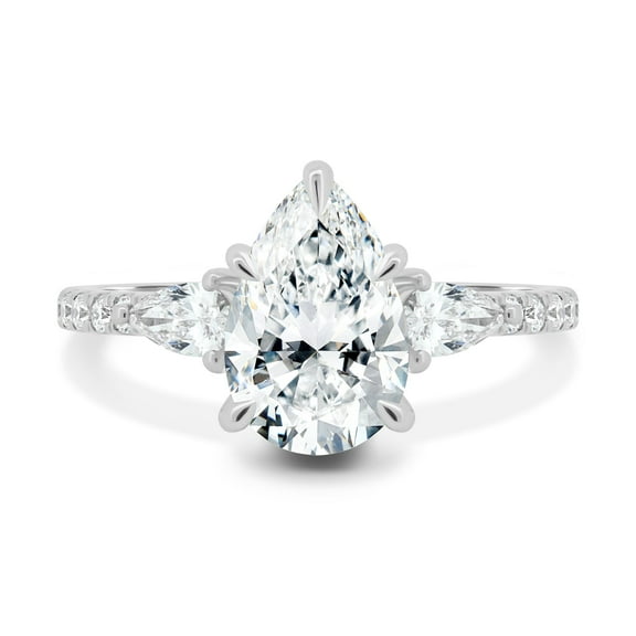 ESTE ORIGIN 3.00 Ct Lab-Grown Diamond Pear Trilogy Ring with Pavé Band in 10K White Gold for Women's