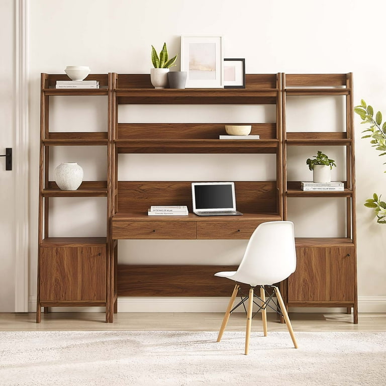 Modway Bixby 3-Piece Wood Office Desk and Bookshelf in Walnut Modway Bixby 3-Piece Wood Office Desk and Bookshelf in Walnut