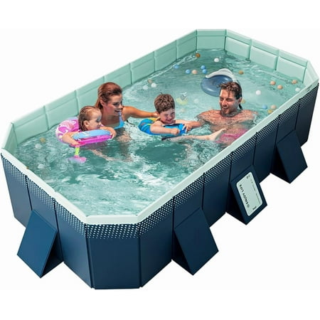 JUANYU 118"Non-inflatable Swimming Pool,1-8 People Foldable Outdoor Pools with Eco-Friendly Durable Material,113"×66“×20”,Blue
