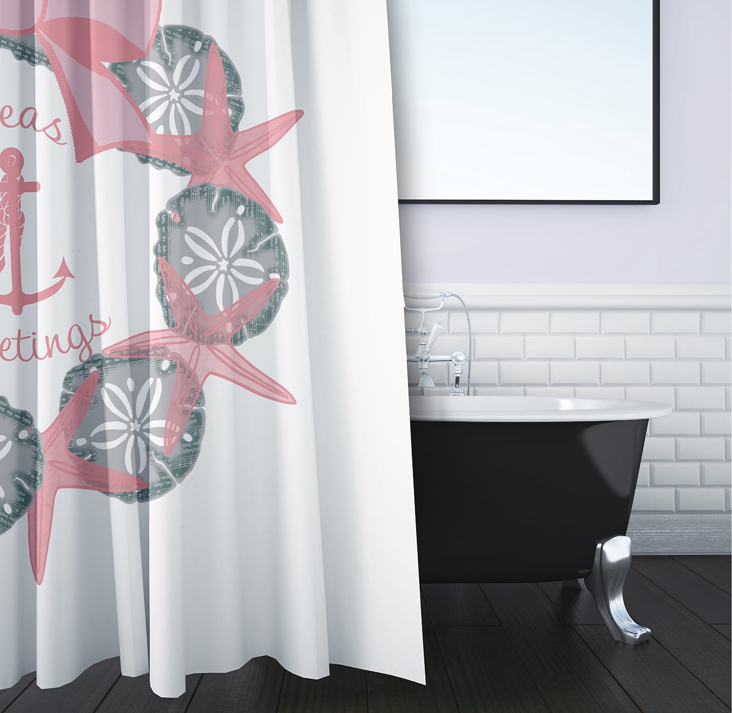 Simply Daisy 70" W x 73" L Seas and Greetings Wreath Polyester Shower Curtain, Pink Icing [1 Ct]