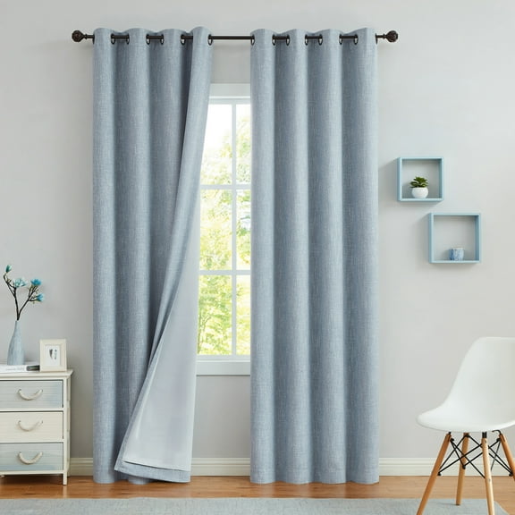 Uptown Home Blue Solid Heavy Linen Textured Full Blackout Curtain Panle for Bedroom Living Room Bedroom Office, Grommet, 50"x84"x2