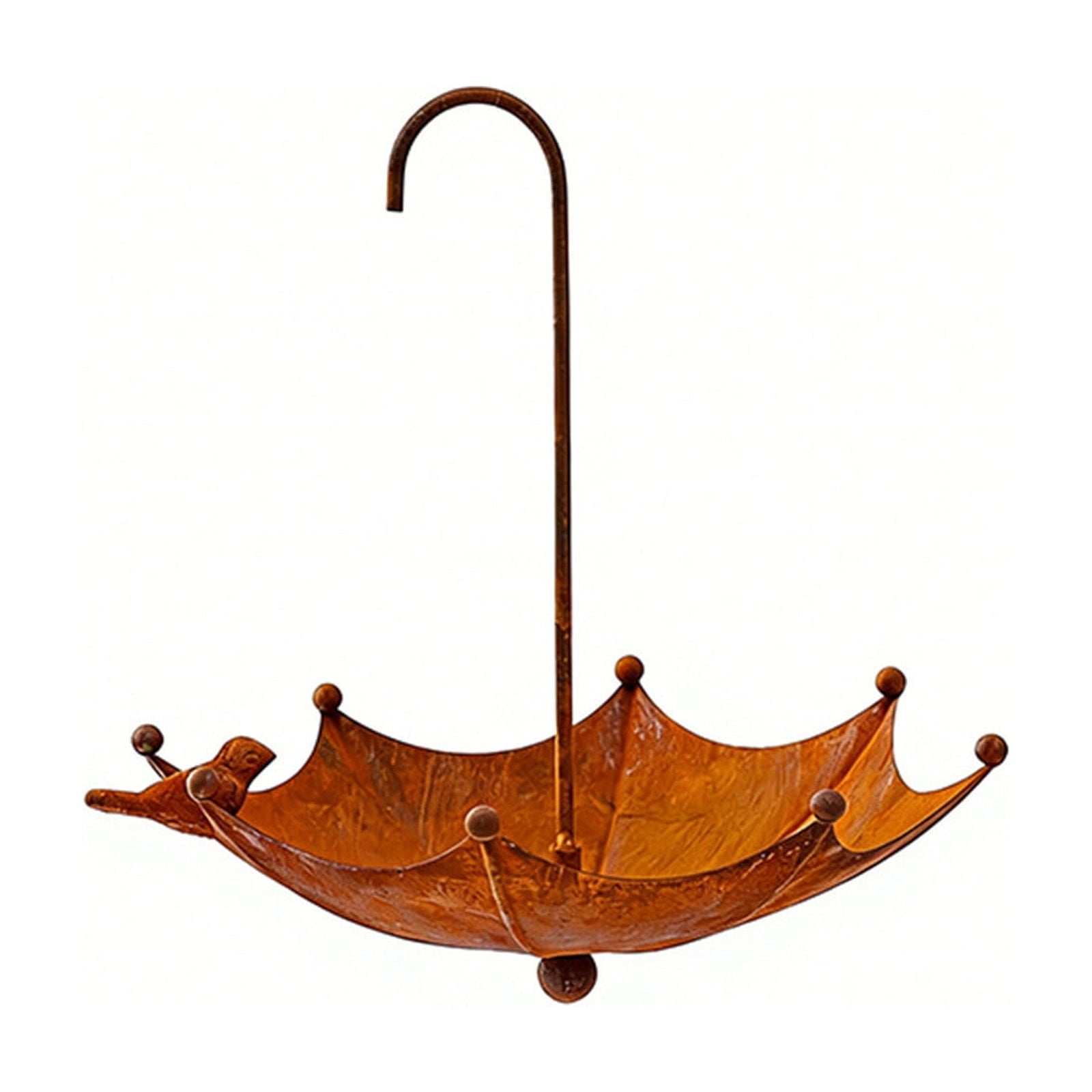 DAMAI Metal Umbrella Bird Feeders, Upside Down Umbrella Shape Bird Feeder with Hooks, Hummingbird Feeder for Outside, Metal and Water Bowl, Garden Backyard Decor, Brown