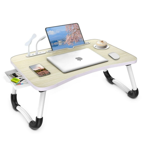 Zapuno Laptop Lap Desk Foldable Laptop Table Tray with 4 USB Ports Storage Drawer and Cup Holder Laptop Bed Desk Laptop Stand for Bed Lap Tray Portable Standing Table for Bed Couch Floor