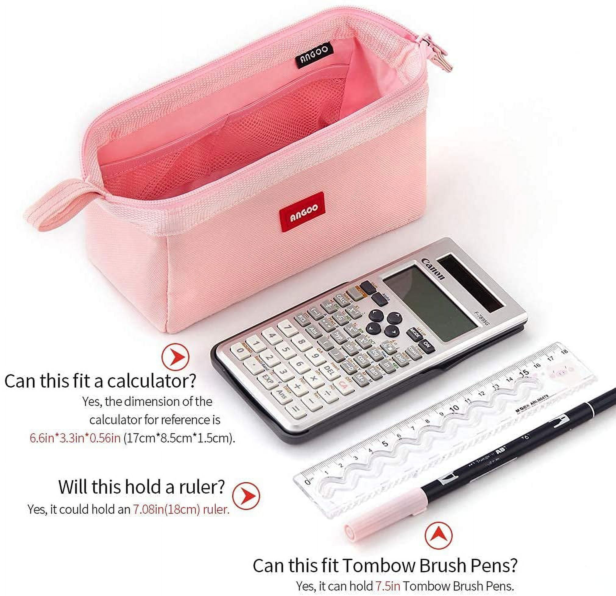 Pompotops Large Pencil Case, Transparent Large Capacity Visible Pencil Case, Minimalist Student Stationery Bag, Pink