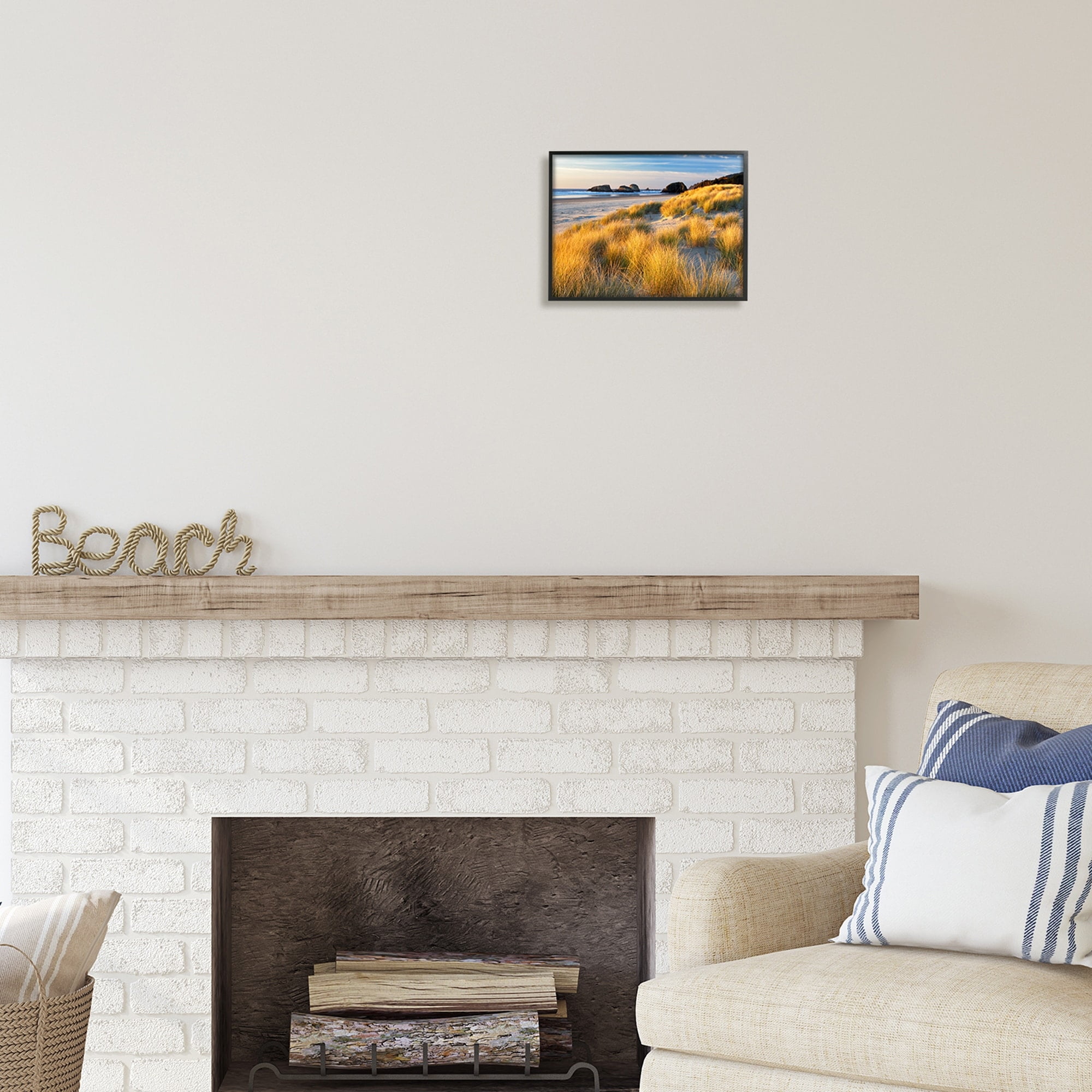 Stupell Industries Beach Grasses Summer Shoreline Coastal Photography White Framed Art Print Wall Art