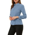 thumbnail image 4 of Unique Bargains Women's Peter Pan Collar Long Sleeve Work Office Shirt M Dusty Blue, 4 of 6