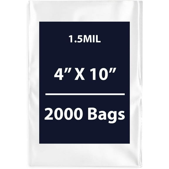 Clear Flat Poly Bags, 1.5Mil 4" X 10" & 2000 Bags | Low-Density Polyethylene (LDPE), Flat Open Top Plastic Packaging Packing | Flexible and Durable Plastic Bags