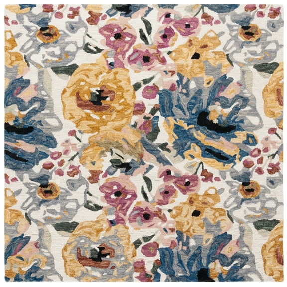 SAFAVIEH Jardin Constance Floral Area Rug, Ivory/Pink, 6' x 6' Square