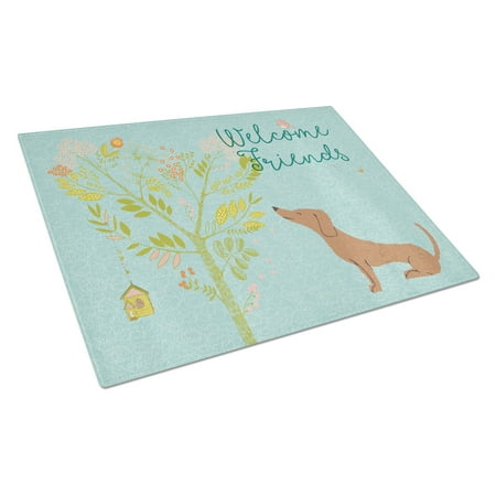 

Caroline s Treasures Welcome Friends Red Dachshund Glass Cutting Board Large
