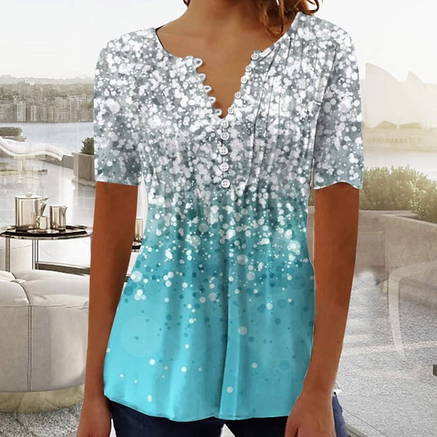 Fiudx Ofertas Flash Del Día Solo En Línea Blusa con Botones de Color Sólido Plisada con Cuello Redondo Informal a La Moda para Mujer