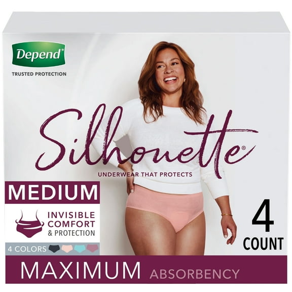 Depend Silhouette Incontinence & Postpartum Underwear for Women, Maximum Absorbency, Medium, Pink & Black & Teal & Berry, 4 Count