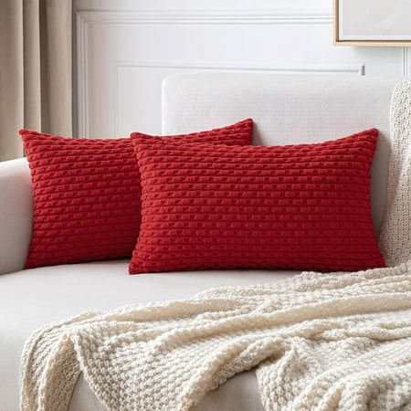

MIULEE Red Throw Pillow Covers Soft Corduroy Decorative Set of 2 Boho Striped Pillow Covers Pillowcases Farmhouse Home Decor for Couch Bed Sofa Living Room 16x16 Inch