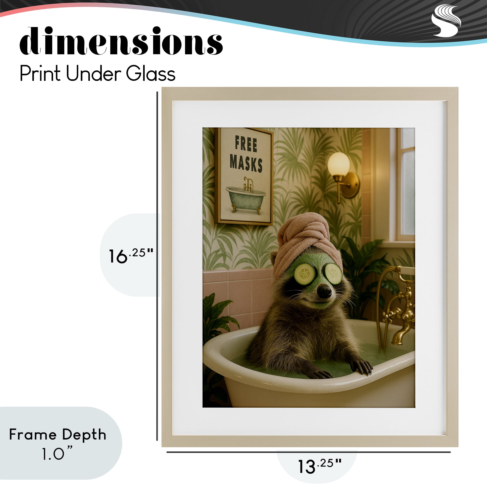Stupell Industries Raccoon Spa Day Bath Birch Framed Print Under Glass, design by Grotto Studios