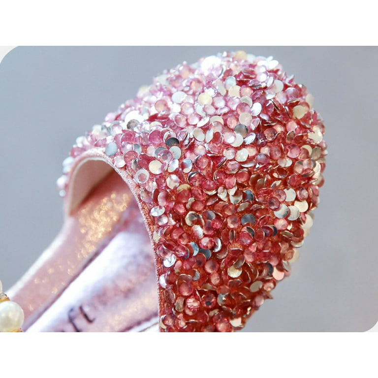 Aayomet Heels Low Kids Shoes Princess Party Little Pumps Rhinestone Dance Dress Glitter Girls Sequins Toddler Pool Slides Pink 7