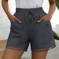 thumbnail image 5 of Cotton Shorts for Women Casual Summer Hollow out Hem Solid Color Breathable Lightweight Elastic Waist with Drawstring Shorts Loungeweawr Goling out Holiday Shorts with Pockets, 5 of 9