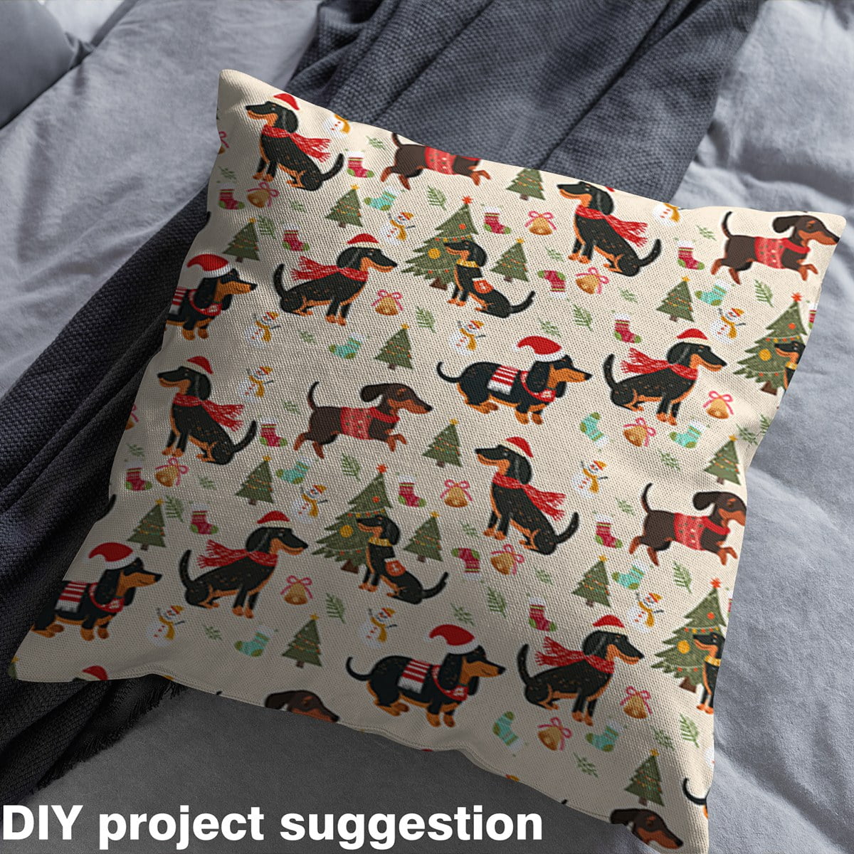 Homewish Pet Dogs Lover Fabric by the Yard 2 Yard,Merry Christmas Room Decor Fabric by the Yard,Black Beige Green Fabric for Sewing For Girls Boys,Breathable Bedroom Decor