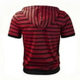 thumbnail image 6 of RYDCOT Men's Casual Short Sleeve Stripe Cotton Hoodie Pullover with Buttons and Drawstring Soft Muscle Fit Athletic Workout Top Red, 6 of 6
