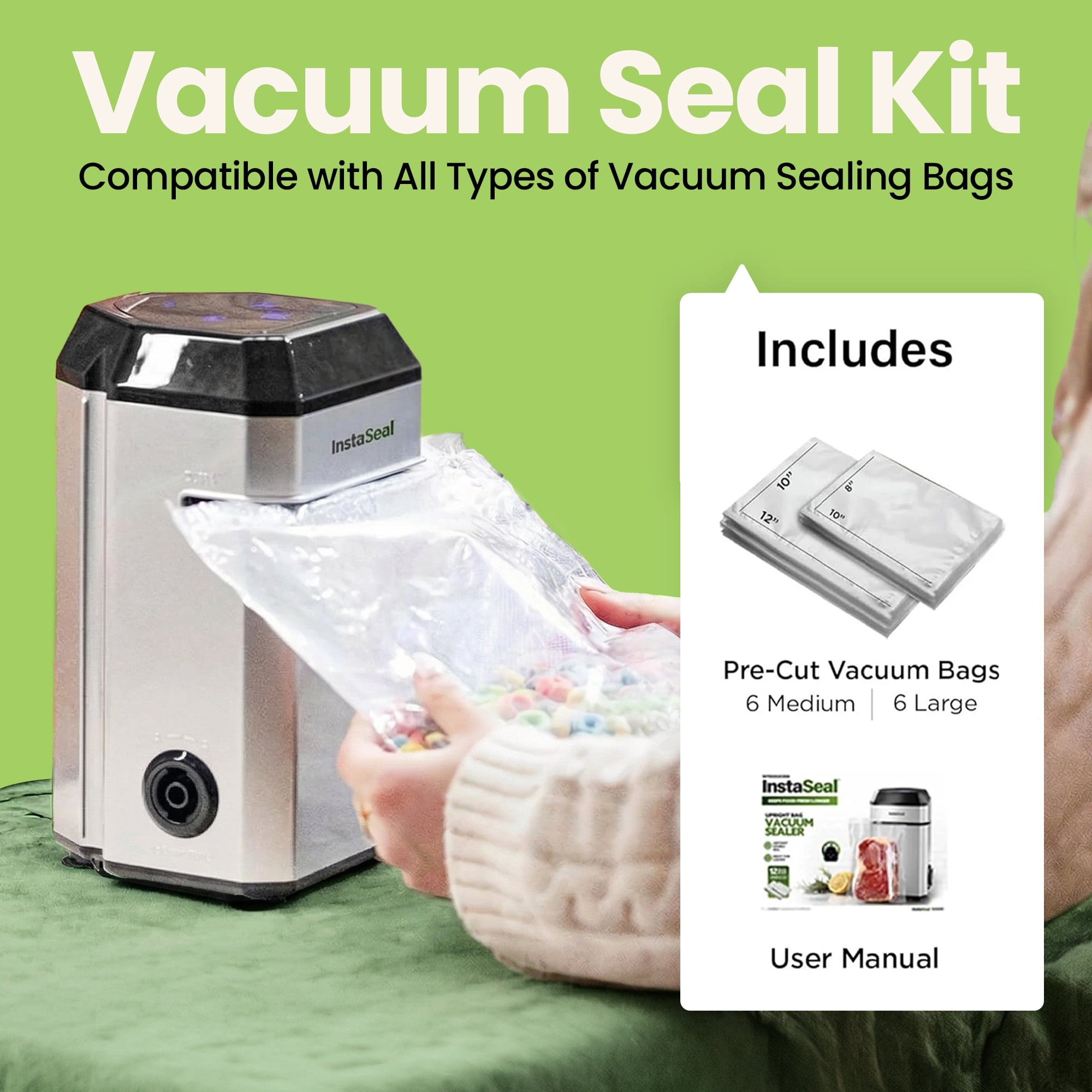 InstaSeal Food Vacuum Sealer Machine, Upright Vacuum Sealer Machine Allows to Vacuum Seal Liquids, Food Sealer, Keeps Food Fresh Longer As Seen on TV Products