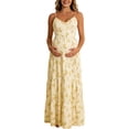 thumbnail image 4 of Gyujnb Thin Spaghetti V Neck Strap Maxi Dress All Over Ditsy Floral Print Lace Up Back Tie Fitted Bodycon Cut Elegant Gown for Maternity Photoshoot,L, 4 of 9