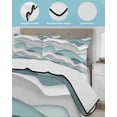thumbnail image 4 of Quilts Queen Size Bedding Set, Teal Ombre Lightweight Quilted Comforter, Modern Geometric Moire Abstract Art Soft Reversible Bedspread Coverlet with Pillow Covers for All Season, 90" x 96", 4 of 7