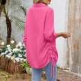 thumbnail image 4 of tarylea Womens Tops 3/4 Sleeve Turn down Collar V Neck Shirts Side Drawstring Curved Hem Blouse Casual Loose Pleated Tops, 4 of 4