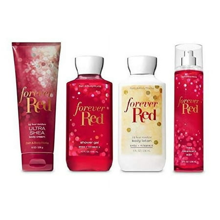 Bath and Body Works FOREVER RED Deluxe Gift Set - Body Lotion - Fine Fragrance Mist - Body Cream -and Shower Gel - Full Size