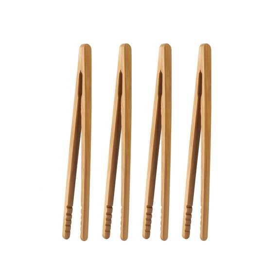 Toast Tongs Bamboo 7 Inch Set of 4 Wooden Tongs for Toaster Small Cooking Tongs Heat Resistant Natural Kitchen Utensils for Toast Bacon Pickles Bagels Bread Serving