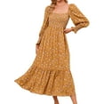 thumbnail image 4 of Xuanfei Women Floral Print Square Neck Smocked Bodice Long Lantern Sleeve Ruched Maxi Dress, 4 of 6