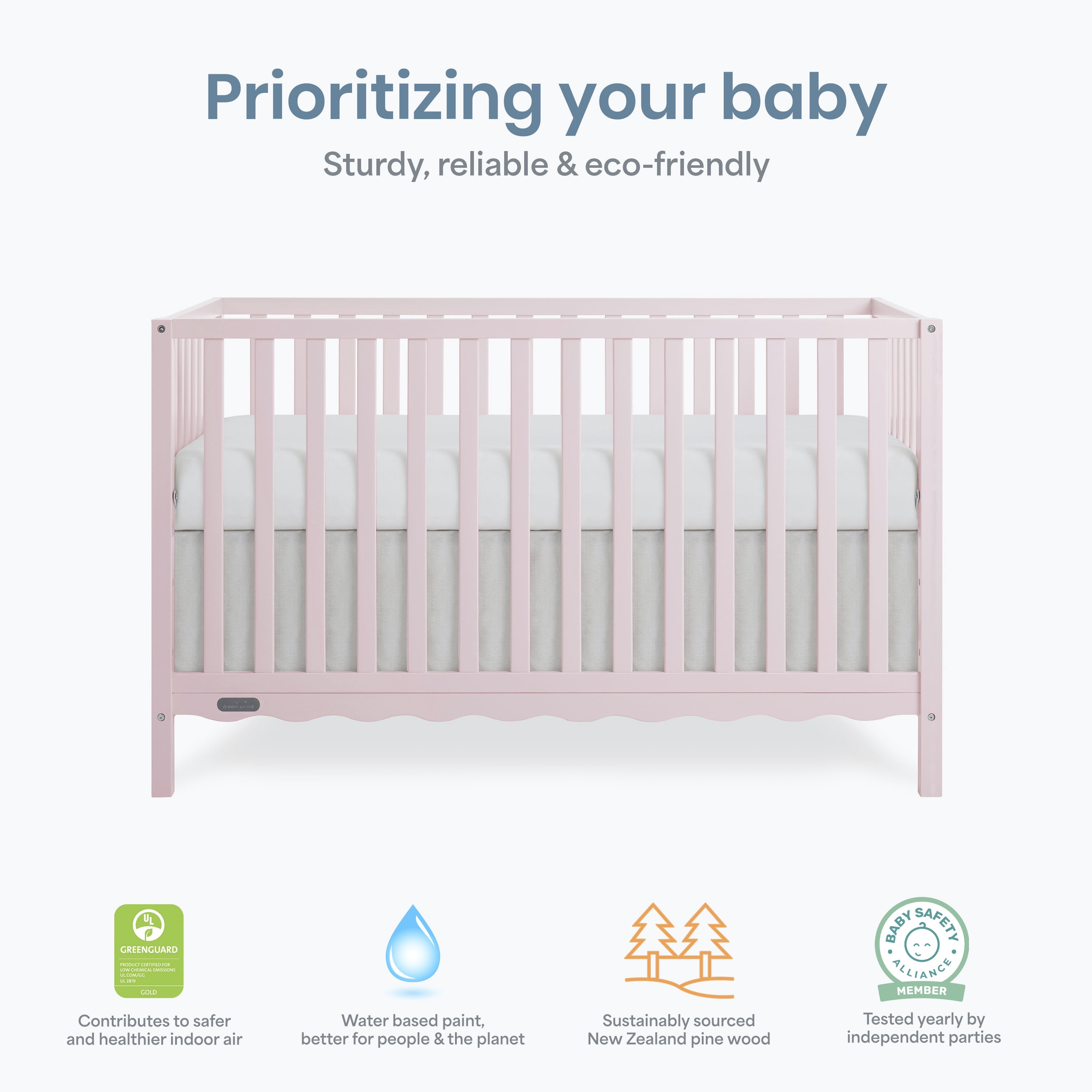 Dream On Me Synergy Wave 5-in-1 Convertible Crib, Pink