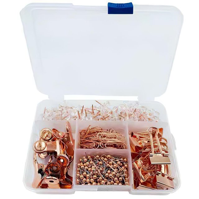 Rose Gold Push Pins Map Thumbtack Paper Clips Ticket Holder Binder Clips Set Con Caja De Plástico Para Mapa Photo Ticket Paper Office School Home Vogacara EL011636-00