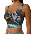 thumbnail image 2 of Cauagu Sunset Sunflower Dog Pattern Sports Bras for Women,Round Neck Sports Bra Workout Crop Tank Tops Padded with Built in Shelf-Large, 2 of 8