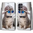 thumbnail image 2 of For Samsung Galaxy S22 Ultra Case, Mantto Magnetic PU Leather Phone Case With Hand Rope Strap Cute Pattern Painted Flip Credit/ ID Card Wallet Slots Stand, Hat&Cat, 2 of 8