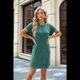 thumbnail image 4 of Vestido Camisero de Verano para Mujer, Informal, con Mangas , Cuello Redondo, Holgado, Minivestido Verde Tinta, Talla L, 4 of 10