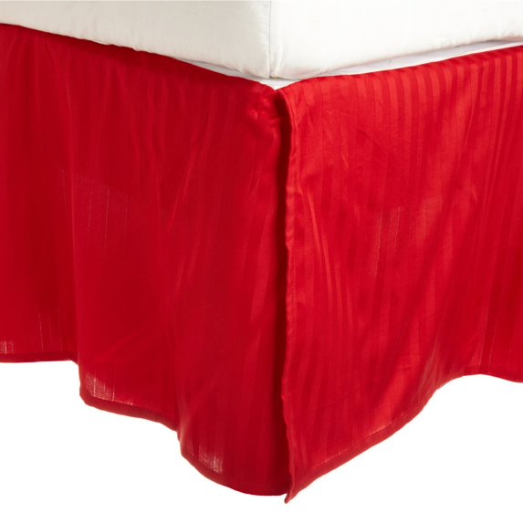 100% Egyptian Cotton Stripes Chic Bed Skirt with Split Corners Red / Queen