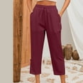 thumbnail image 4 of zbxnLI Women's Cotton Linen Lounge Pants Lace Cuffs Wide Leg High Waist Casual Pants with Pockets, 4 of 8