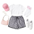 thumbnail image 6 of JWD Women's Checkered Shorts Elastic Waist with Drawstring Plaid Short Pants Beach Summer with Pockets Black White Plaid L, 6 of 7