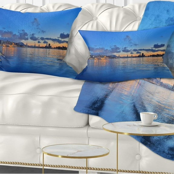 Designart Hong Kong Skyline at Summer Night - Abstract Throw Pillow - 12x20