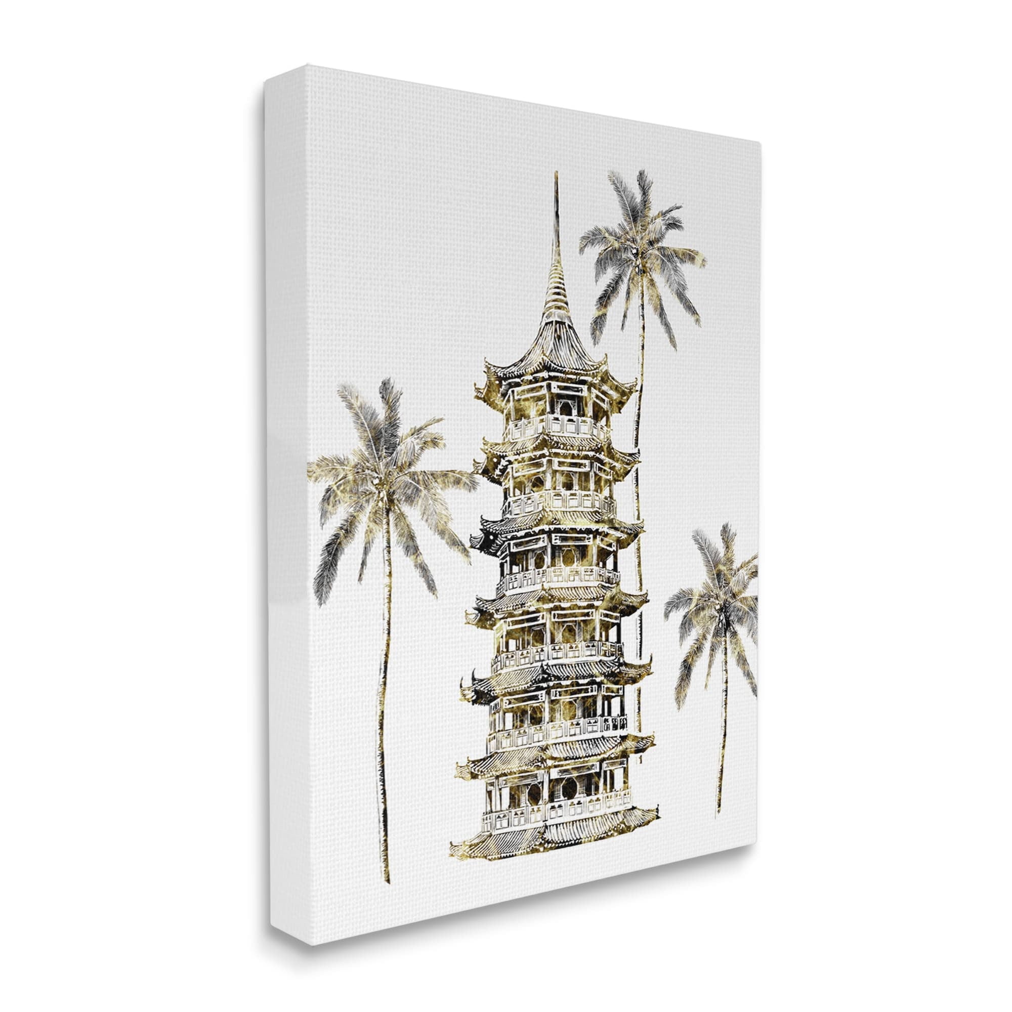 Stupell Industries Sun Pagoda Building Tropical Palms Glam Architecture, 30 x 40,Design by Ziwei Li