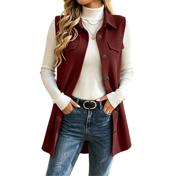 Livrdious Fall Cardigan for Women Sleeveless Open Front Cardigan Vest Casual Button Down Waffle Knit Coat, S-XXL
