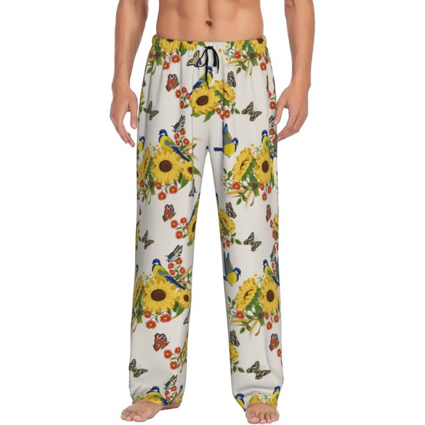 Balery Bird Sunflowers Pantalones de pijama para hombre, pijama ultraligero, pantalón de descanso-Small